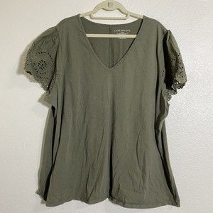 Lane Bryant Womens Shirt Size 26/28 Green Eyelet Sleeve